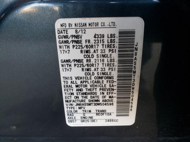 Photo 9 VIN: JN8AS5MT3DW504596 - NISSAN ROGUE S 