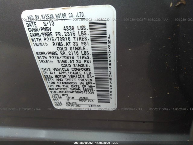 Photo 8 VIN: JN8AS5MT3DW547030 - NISSAN ROGUE 