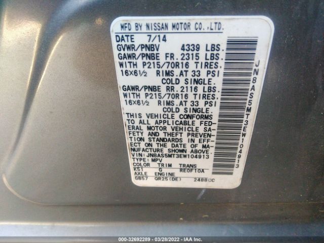 Photo 8 VIN: JN8AS5MT3EW104913 - NISSAN ROGUE SELECT 