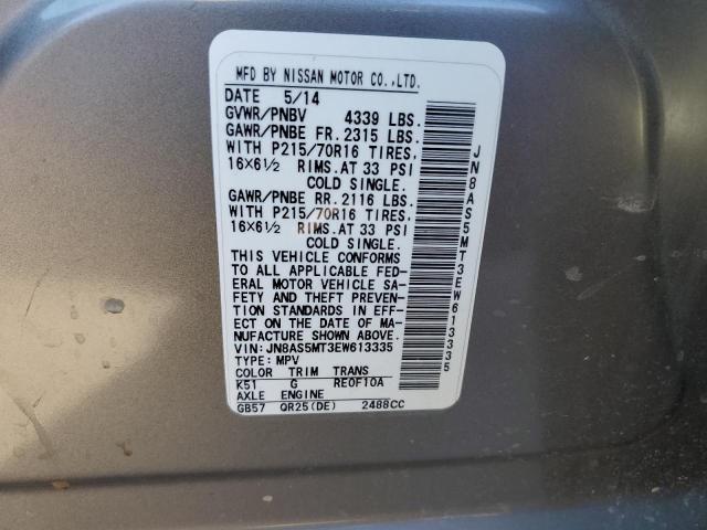 Photo 12 VIN: JN8AS5MT3EW613335 - NISSAN ROGUE SELE 