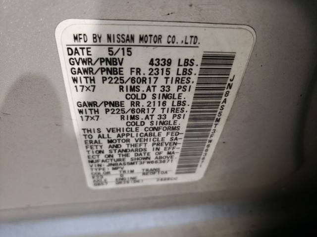 Photo 9 VIN: JN8AS5MT3FW663671 - NISSAN ROGUE SELE 