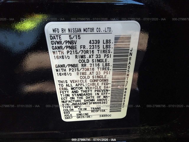 Photo 8 VIN: JN8AS5MT3FW666392 - NISSAN ROGUE SELECT 