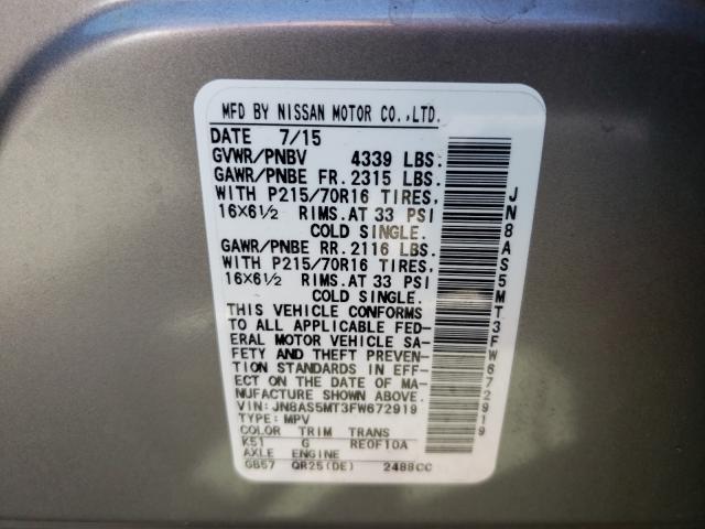 Photo 9 VIN: JN8AS5MT3FW672919 - NISSAN ROGUE SELE 