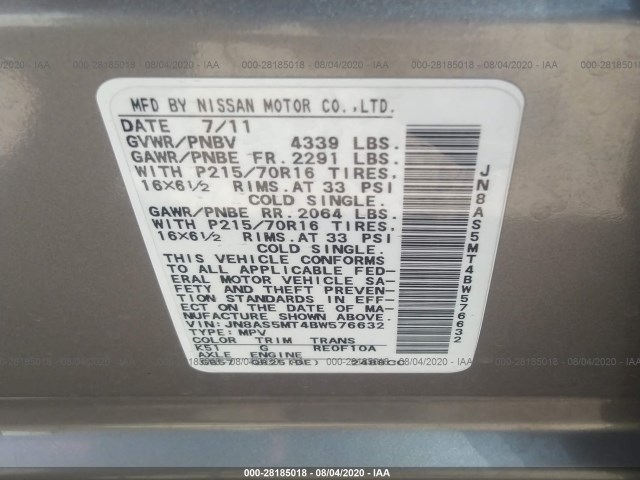 Photo 8 VIN: JN8AS5MT4BW576632 - NISSAN ROGUE 