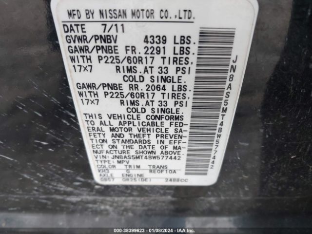 Photo 8 VIN: JN8AS5MT4BW577442 - NISSAN ROGUE 