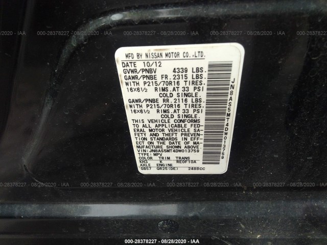 Photo 8 VIN: JN8AS5MT4DW013759 - NISSAN ROGUE 