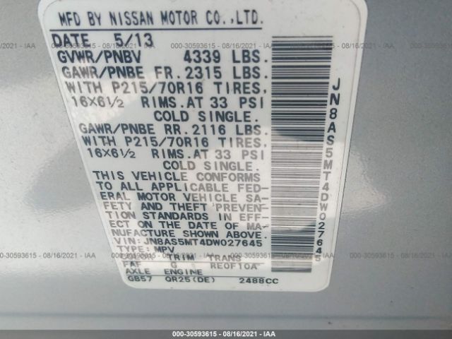 Photo 8 VIN: JN8AS5MT4DW027645 - NISSAN ROGUE 