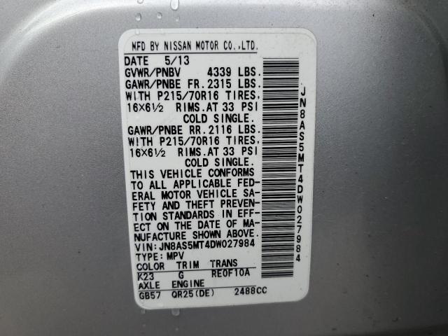 Photo 9 VIN: JN8AS5MT4DW027984 - NISSAN ROGUE S 