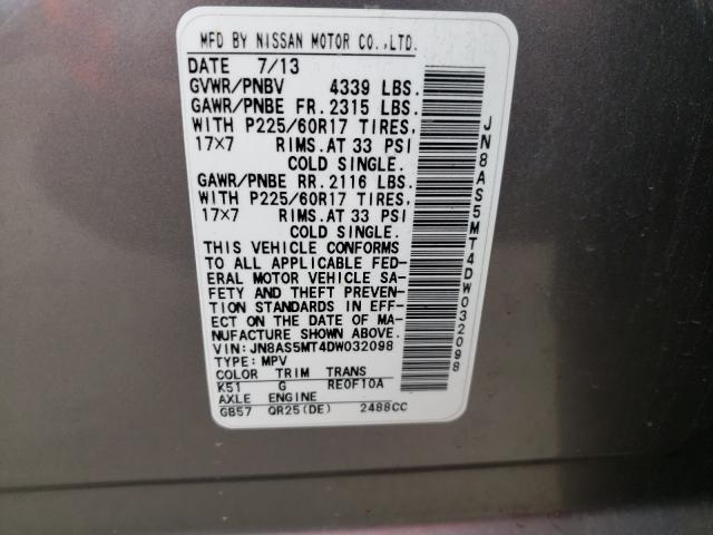 Photo 9 VIN: JN8AS5MT4DW032098 - NISSAN ROGUE S 