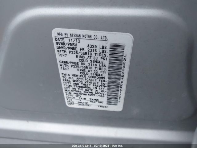 Photo 8 VIN: JN8AS5MT4DW517454 - NISSAN ROGUE 