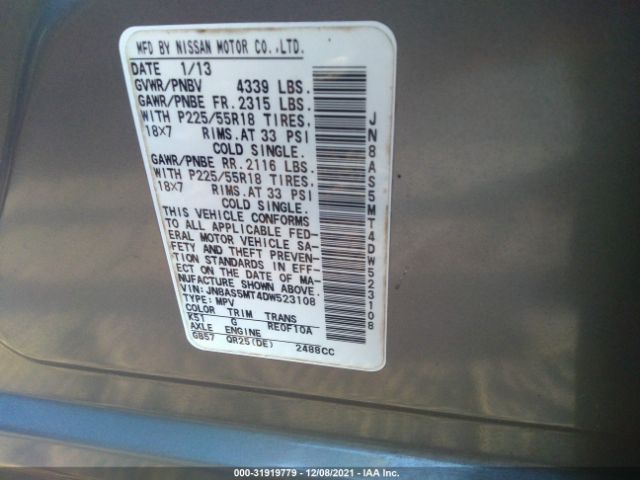 Photo 8 VIN: JN8AS5MT4DW523108 - NISSAN ROGUE 