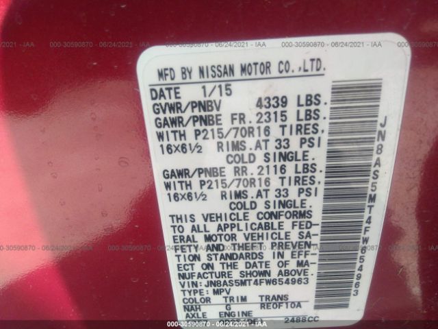 Photo 8 VIN: JN8AS5MT4FW654963 - NISSAN ROGUE SELECT 