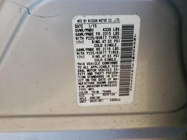 Photo 11 VIN: JN8AS5MT4FW655305 - NISSAN ROGUE SELE 