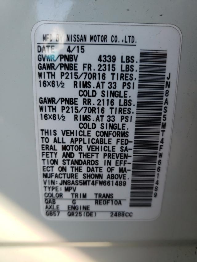 Photo 9 VIN: JN8AS5MT4FW661489 - NISSAN ROGUE SELE 