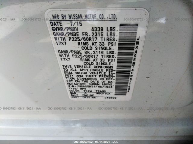 Photo 8 VIN: JN8AS5MT4FW671634 - NISSAN ROGUE SELECT 