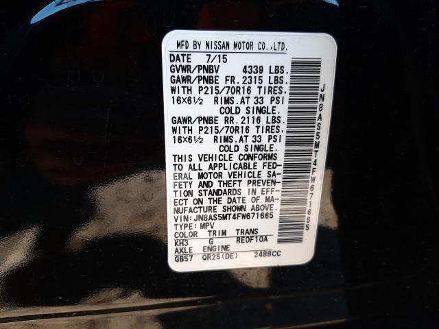 Photo 9 VIN: JN8AS5MT4FW671665 - NISSAN ROGUE S 