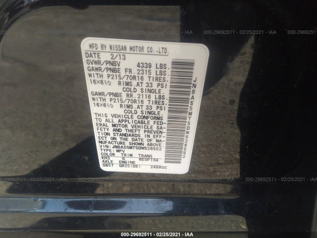 Photo 8 VIN: JN8AS5MT5DW526552 - NISSAN ROGUE 