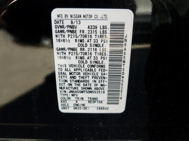 Photo 9 VIN: JN8AS5MT5DW552519 - NISSAN ROGUE S 