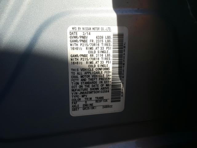 Photo 9 VIN: JN8AS5MT5EW102564 - NISSAN ROGUE SELE 