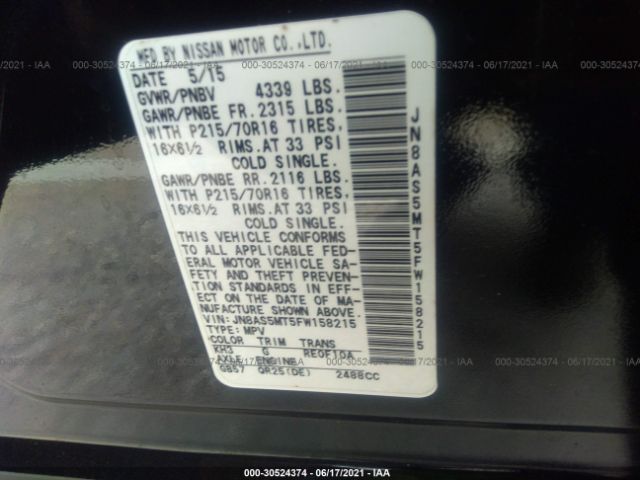 Photo 8 VIN: JN8AS5MT5FW158215 - NISSAN ROGUE SELECT 