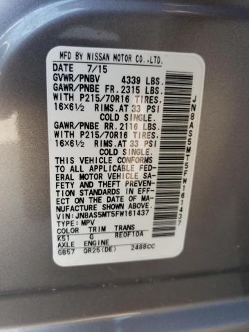 Photo 12 VIN: JN8AS5MT5FW161437 - NISSAN ROGUE SELE 