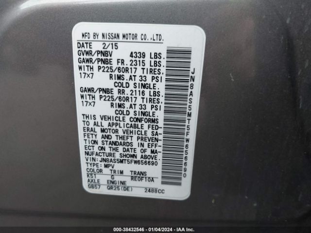 Photo 8 VIN: JN8AS5MT5FW656690 - NISSAN ROGUE SELECT 