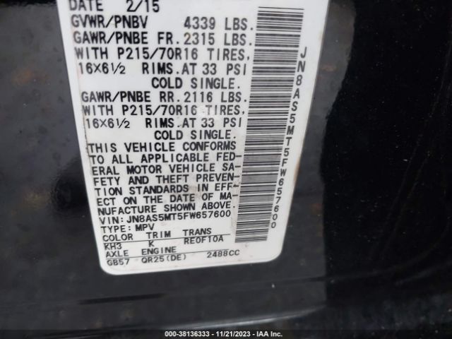 Photo 8 VIN: JN8AS5MT5FW657600 - NISSAN ROGUE SELECT 