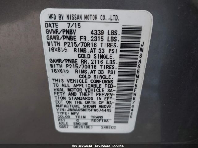 Photo 8 VIN: JN8AS5MT5FW674445 - NISSAN ROGUE SELECT 