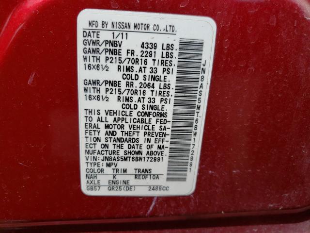 Photo 9 VIN: JN8AS5MT6BW172991 - NISSAN ROGUE S 