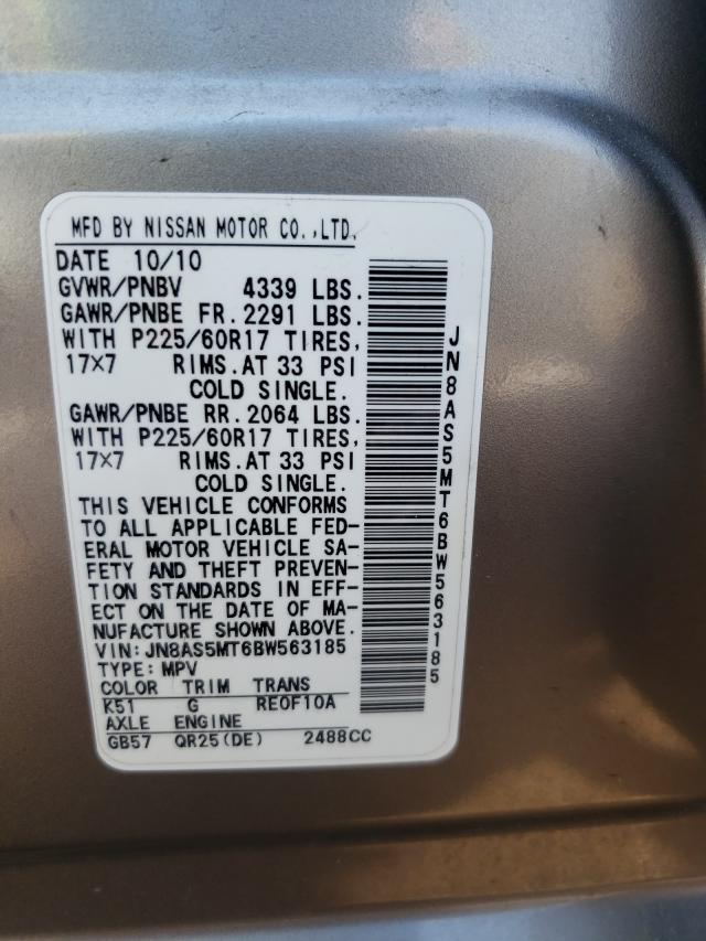 Photo 9 VIN: JN8AS5MT6BW563185 - NISSAN ROGUE S 