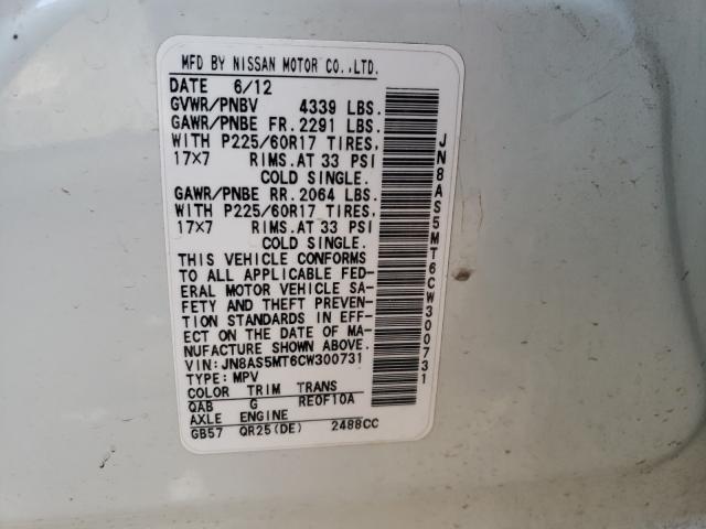 Photo 9 VIN: JN8AS5MT6CW300731 - NISSAN ROGUE S 