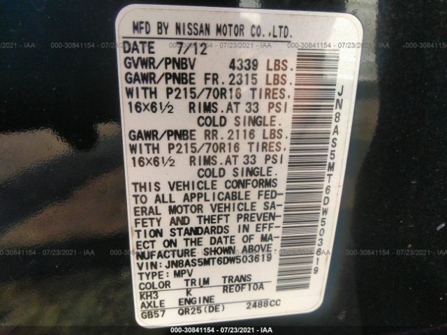 Photo 8 VIN: JN8AS5MT6DW503619 - NISSAN ROGUE 