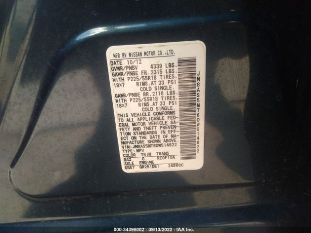 Photo 8 VIN: JN8AS5MT6DW514622 - NISSAN ROGUE 