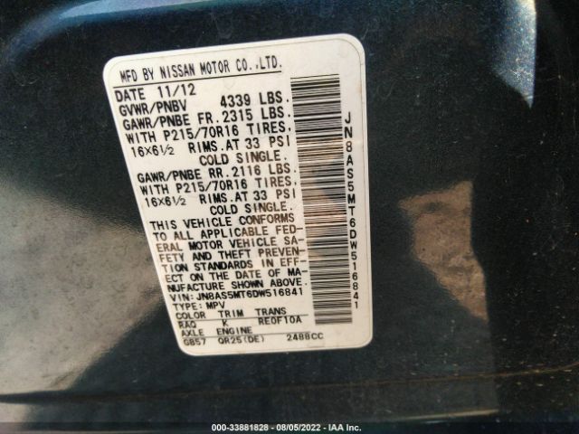 Photo 8 VIN: JN8AS5MT6DW516841 - NISSAN ROGUE 