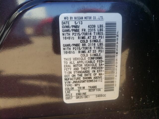 Photo 9 VIN: JN8AS5MT6DW534112 - NISSAN ROGUE S 