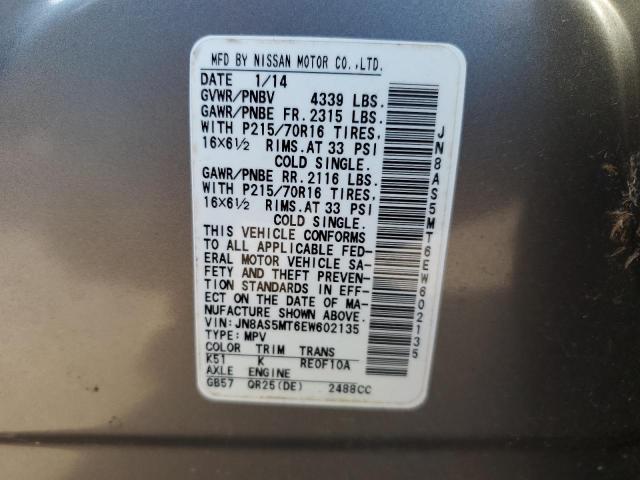 Photo 12 VIN: JN8AS5MT6EW602135 - NISSAN ROGUE SELE 