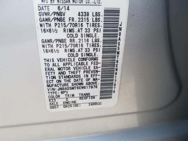 Photo 9 VIN: JN8AS5MT6EW617976 - NISSAN ROGUE SELE 