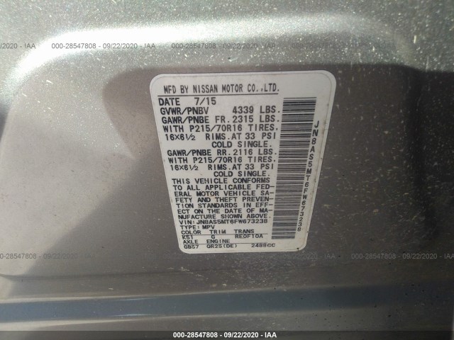 Photo 8 VIN: JN8AS5MT6FW673238 - NISSAN ROGUE SELECT 