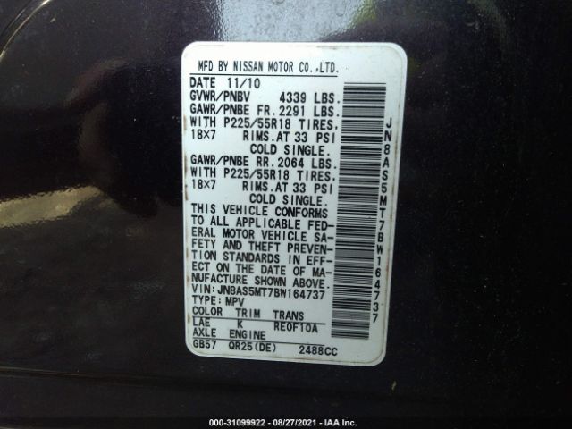 Photo 8 VIN: JN8AS5MT7BW164737 - NISSAN ROGUE 