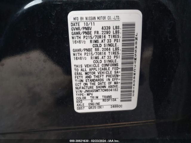 Photo 8 VIN: JN8AS5MT7CW604182 - NISSAN ROGUE 