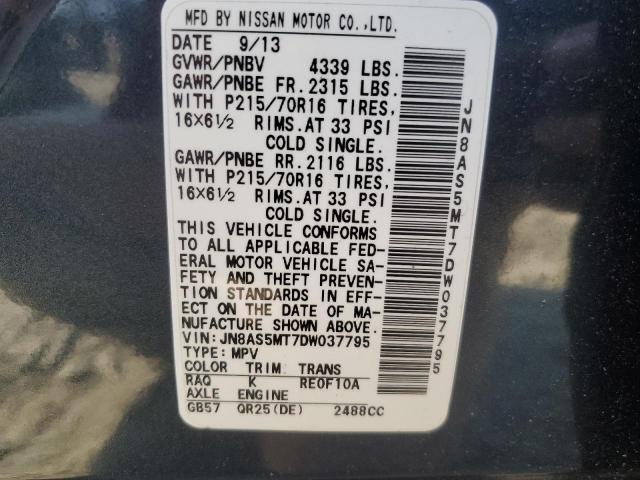 Photo 12 VIN: JN8AS5MT7DW037795 - NISSAN ROGUE S 