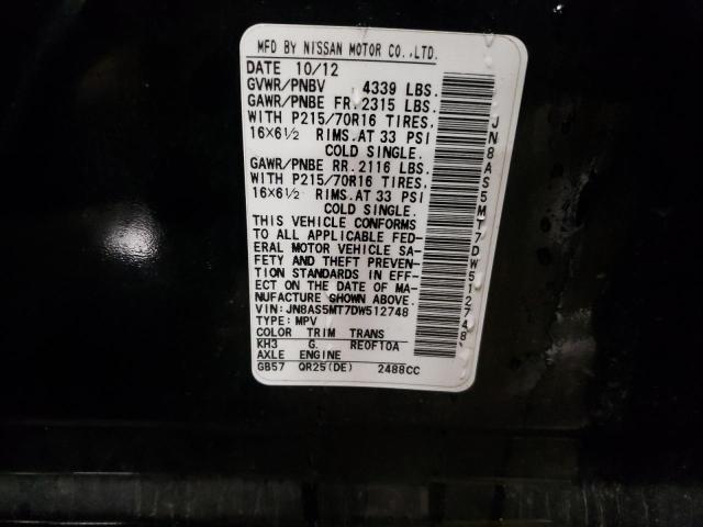 Photo 12 VIN: JN8AS5MT7DW512748 - NISSAN ROGUE S 