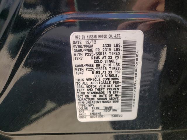 Photo 9 VIN: JN8AS5MT7DW521806 - NISSAN ROGUE S 