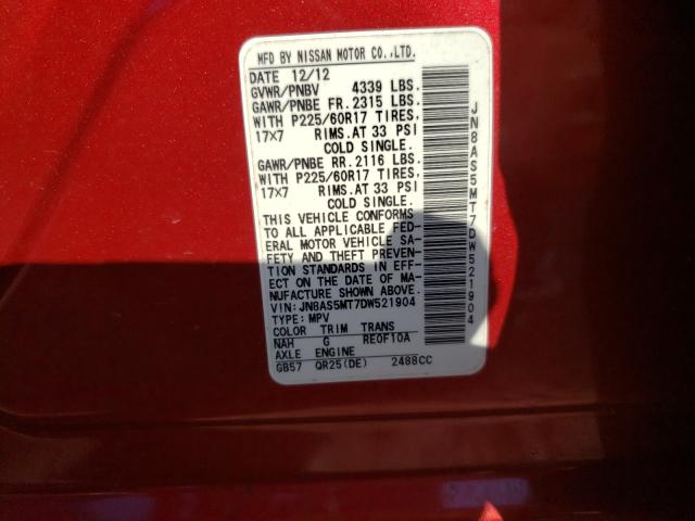 Photo 9 VIN: JN8AS5MT7DW521904 - NISSAN ROGUE S 