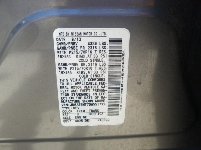 Photo 9 VIN: JN8AS5MT7DW551792 - NISSAN ROGUE S 