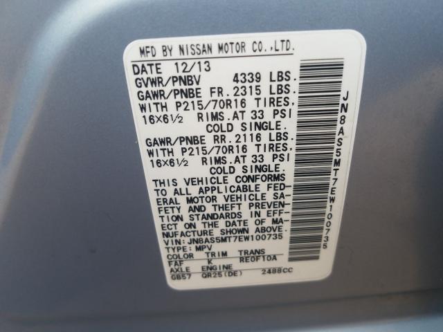 Photo 9 VIN: JN8AS5MT7EW100735 - NISSAN ROGUE SELE 