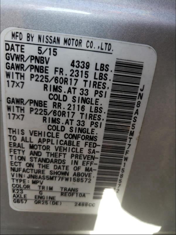 Photo 9 VIN: JN8AS5MT7FW158572 - NISSAN ROGUE SELE 