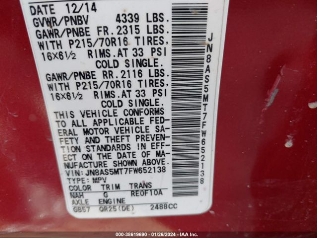 Photo 8 VIN: JN8AS5MT7FW652138 - NISSAN ROGUE SELECT 