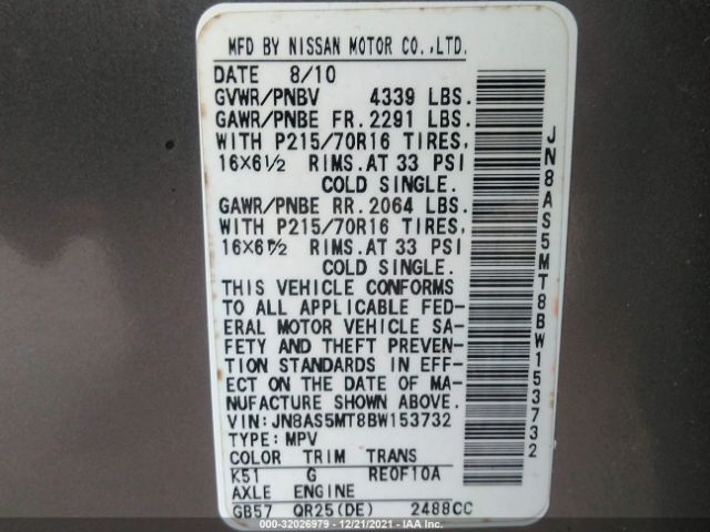 Photo 8 VIN: JN8AS5MT8BW153732 - NISSAN ROGUE 