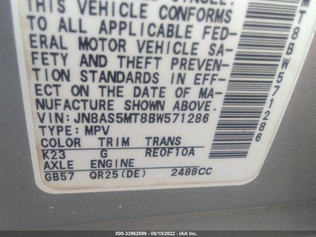 Photo 8 VIN: JN8AS5MT8BW571286 - NISSAN ROGUE 